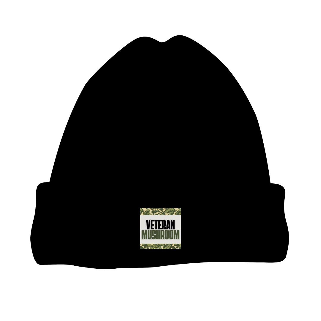 Black Beanie Veteran Mushroom Logo